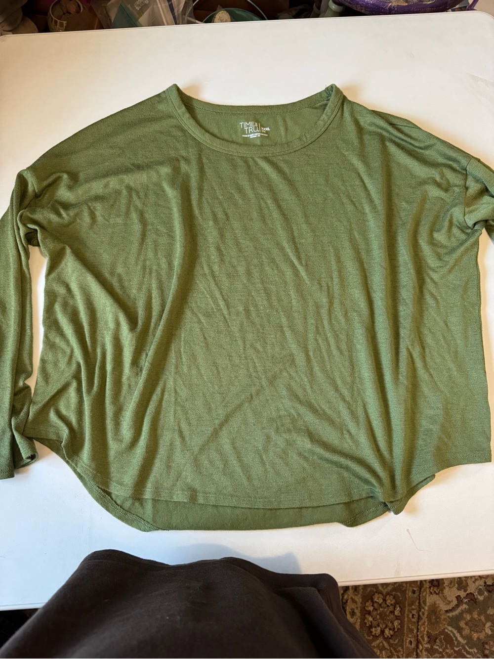 Time and Tru Olive Long Sleeve Crewneck Top